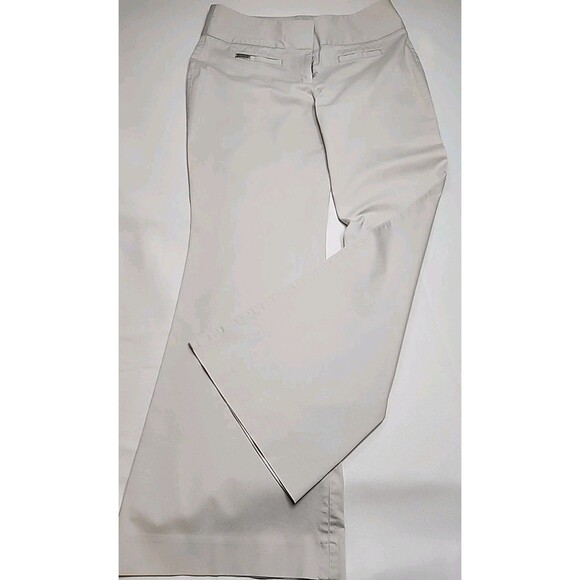 EXPRESS Women's Editor Light Khaki Trousers- Size 10 R Bootcut Pockets Dressy - Picture 1 of 11